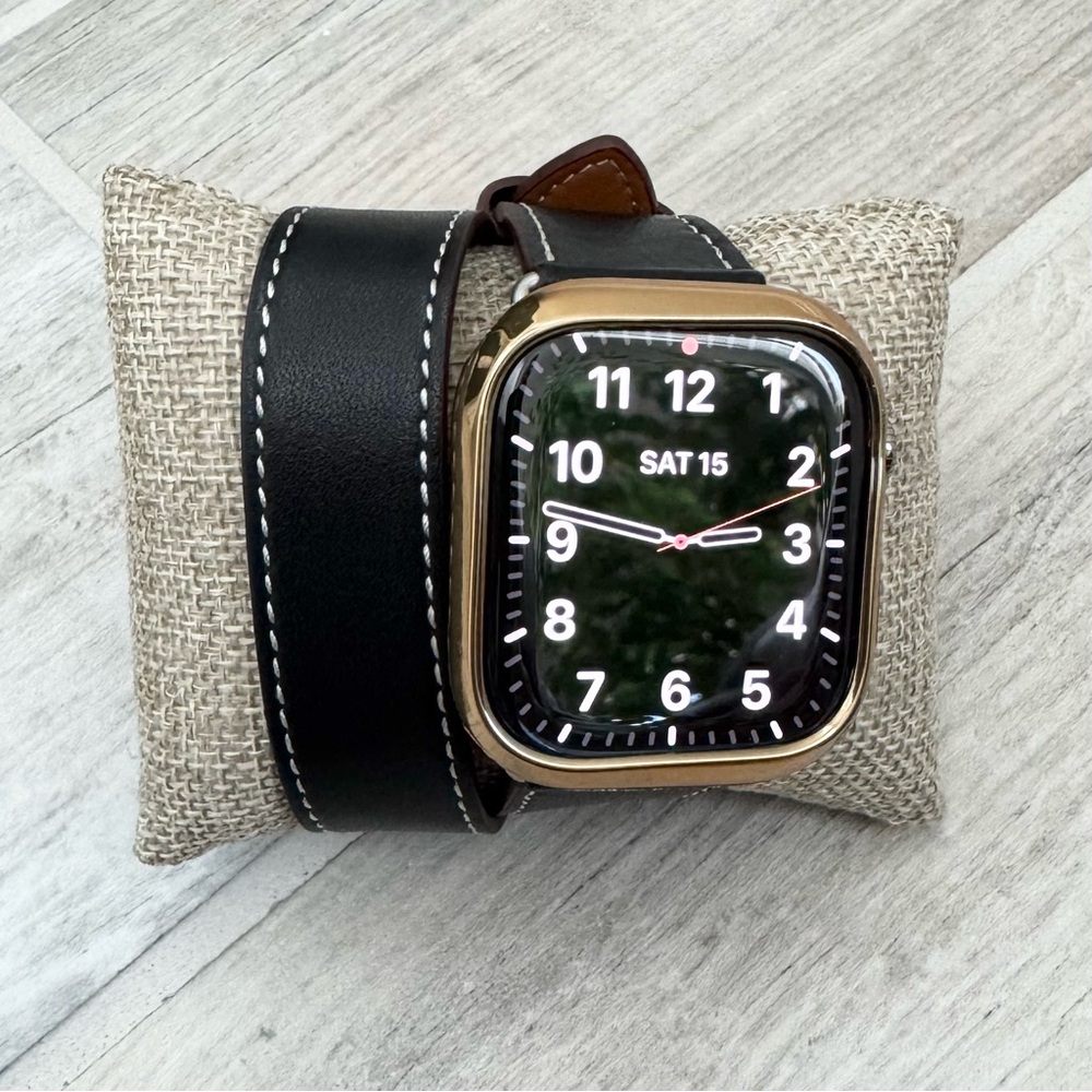 Gold Case Black Leather Wrap Wristband for Smartwatch